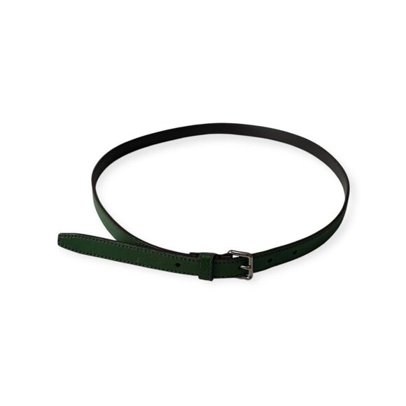 Prada Green Slim Leather Belt, Silver tone  buckle,  Size 90/36\